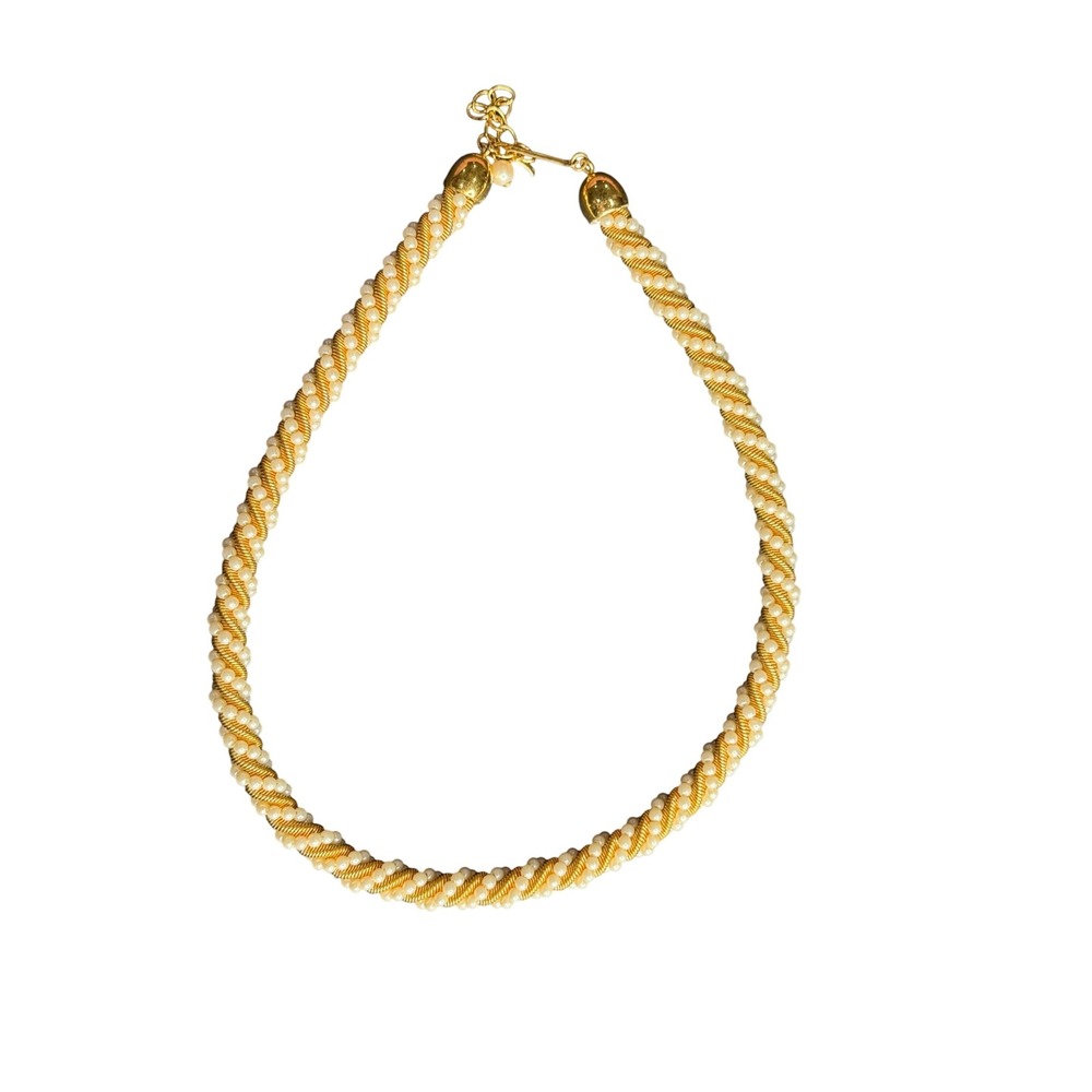 Vintage Gold & Pearl Twisted Rope Choker Necklace – Elegant Statement Jewelry‎